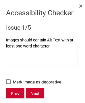 Alt Text in Accessibility Checker with option to input text or Mark image as decorative