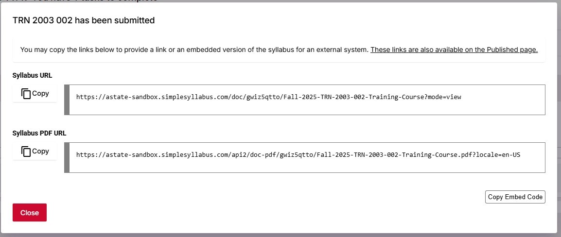 [Screenshot: confirmation menu with two links]