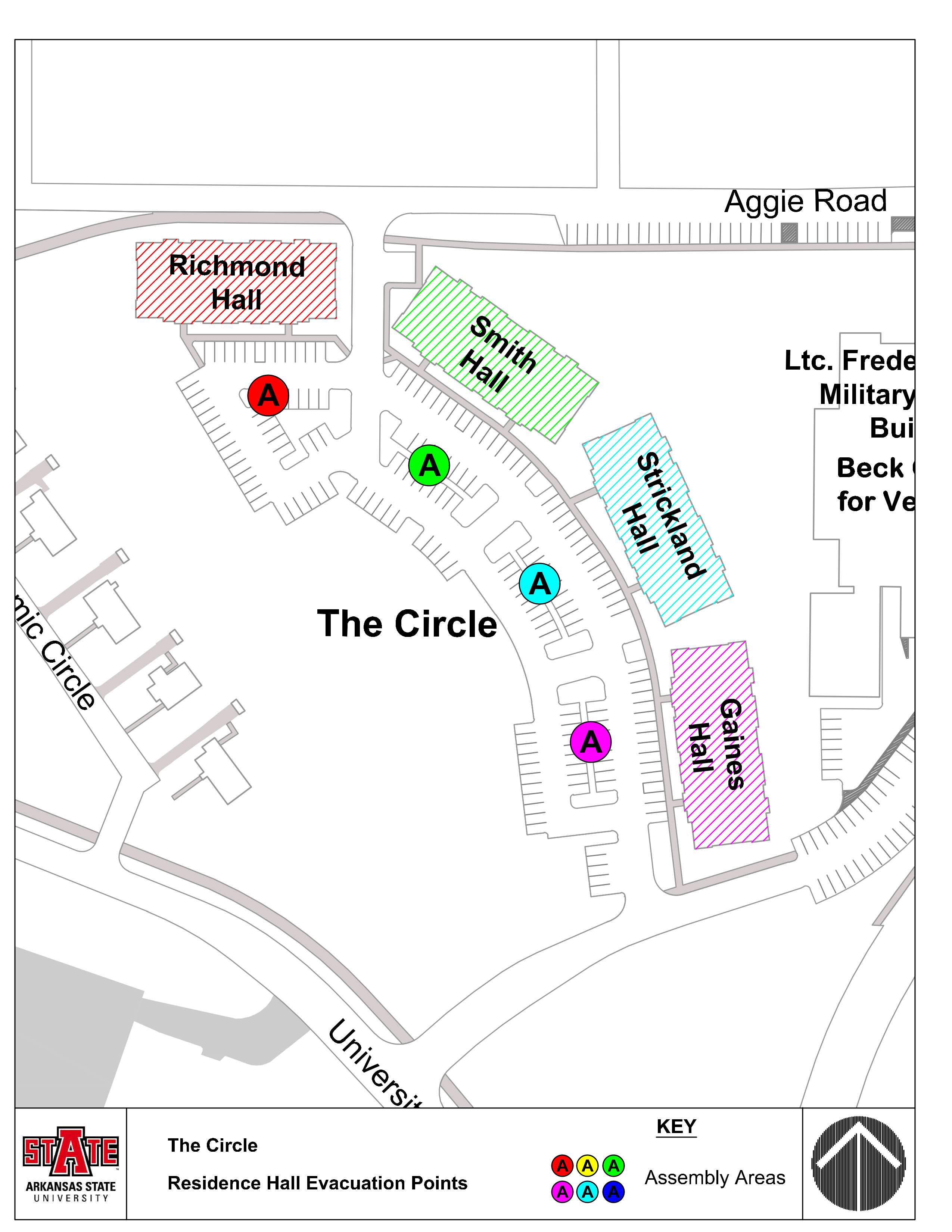 University Housing Evacuation Assembly Area Map (2025) CRCL.png