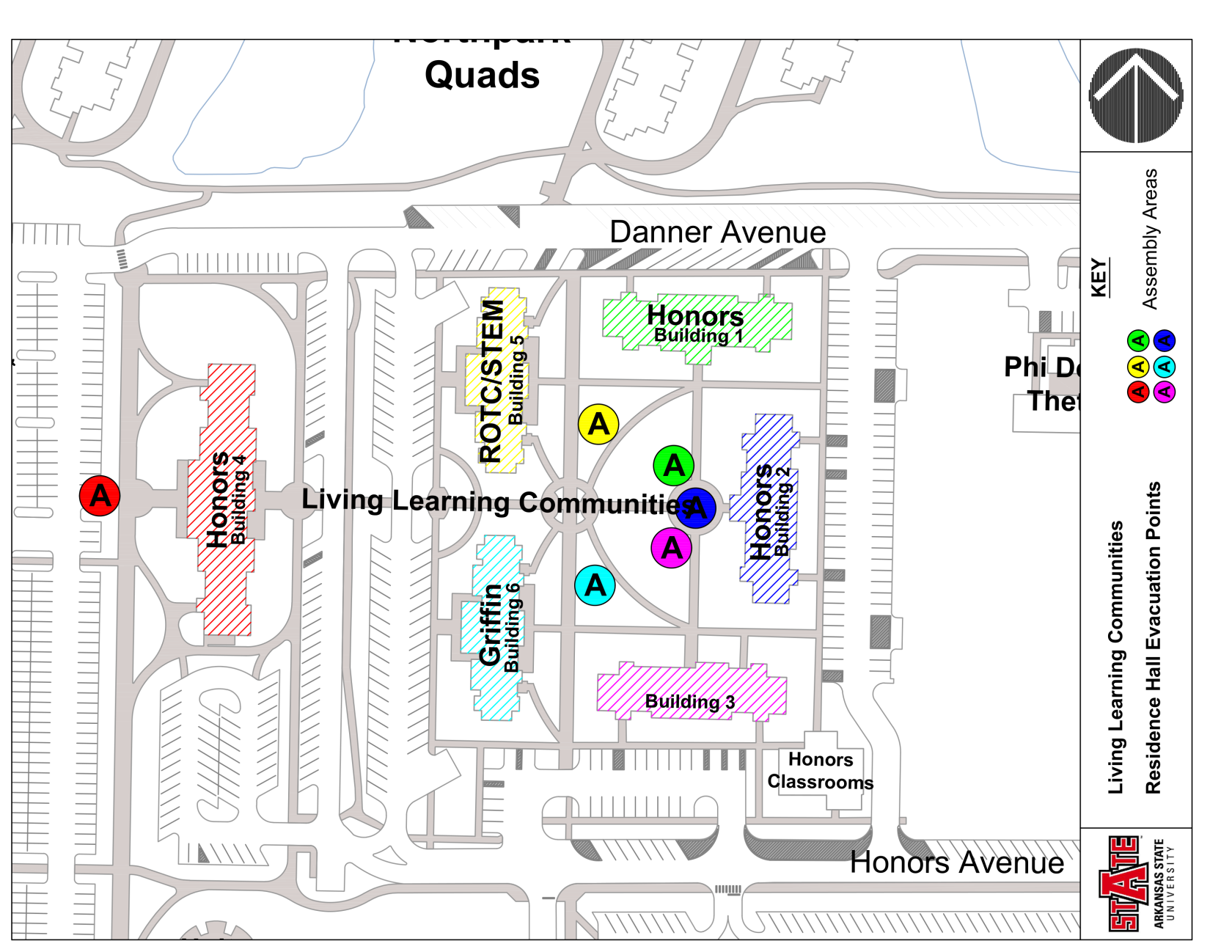 University Housing Evacuation Assembly Area Map (2025) LLC.png