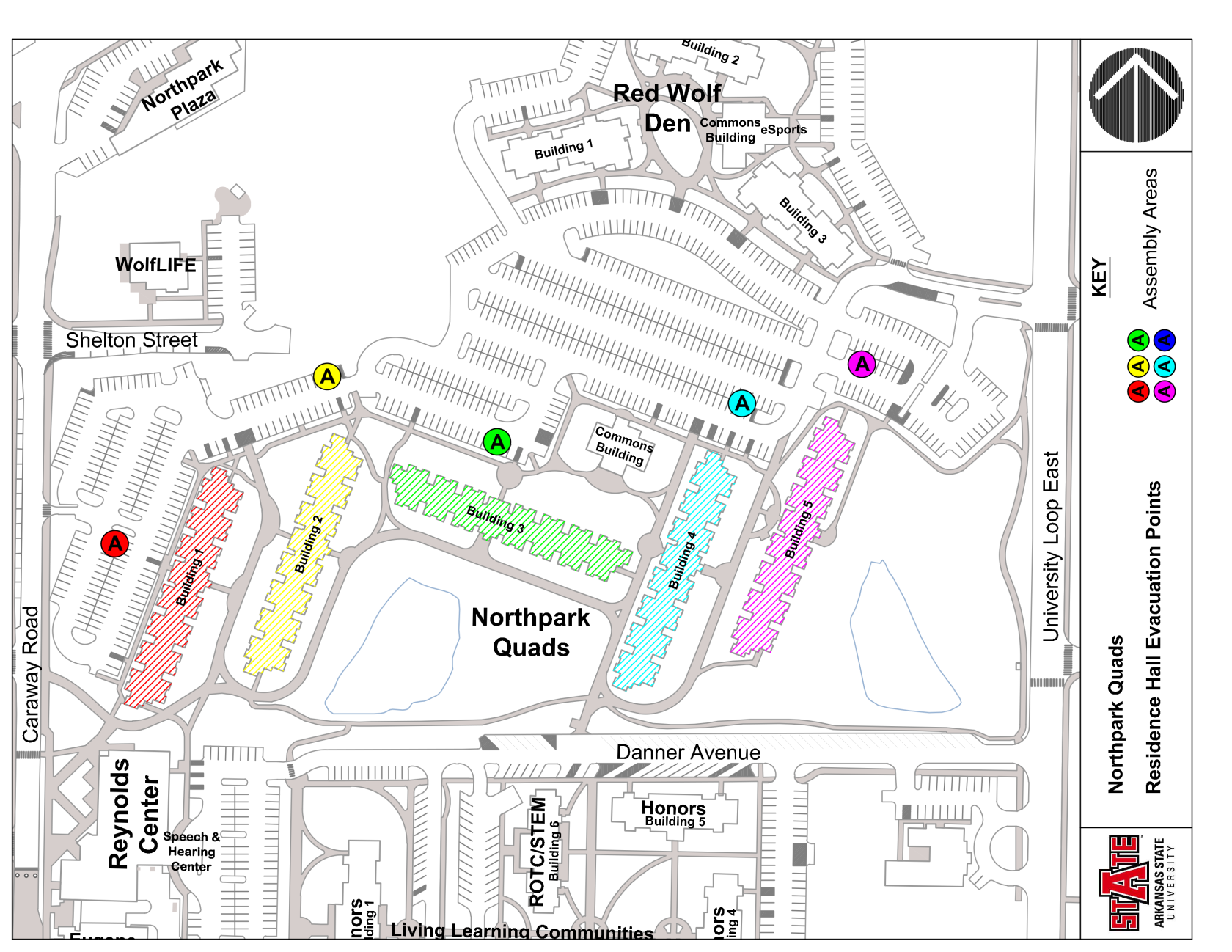 University Housing Evacuation Assembly Area Map (2025) NPQ.png