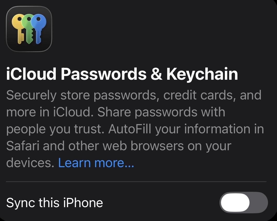 iCloud Password & Keychain option - OFF.jpeg